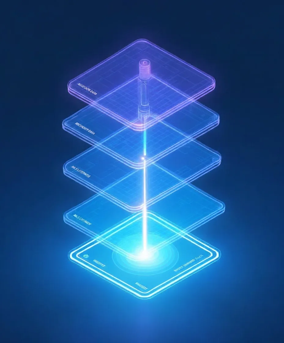 Blueprint-style visualization showing four data layers (Assessor Data, Recorder Data, MLS Listings, Imagery) converging into a single unified API endpoint